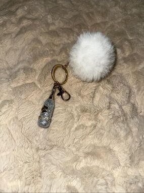 Mrs. White Pom Pom Keychain with Silver Glitter Charm